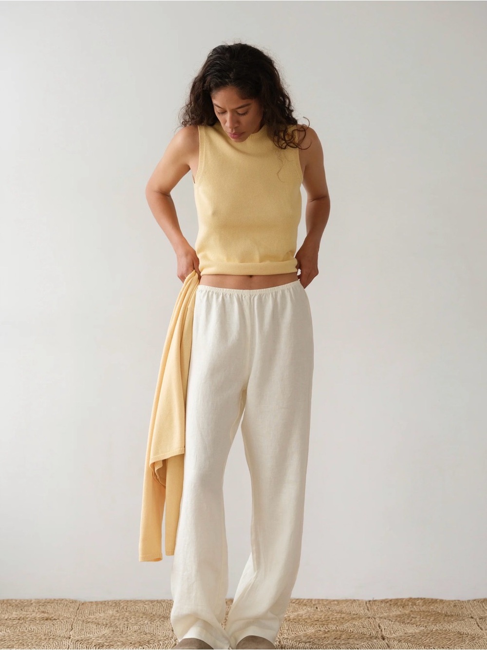 DONNI. Linen Simple Pant in Crème